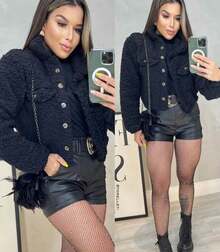 Teddy Coat With Buttons And Plush Lining - Black - View 2