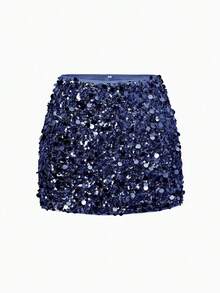 Chân váy mini ôm sát gợi cảm, thanh lịch đính sequin của Unadoll dành cho nữ, thích hợp cho các buổi tiệc cocktail, đám cưới, sự kiện, tiệc tùng, ngày Valentine và các dịp nghỉ lễ khác. - Màu xanh hải quân - Xem 4