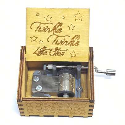 Vintage Style "Twinkle Twinkle Little Star" Wooden Music Box - Hand-Cranked, No Batteries Needed, 6.35x5.08x4.06cm - Country Theme, With Intricate Star Carvings, Music Room Decoration