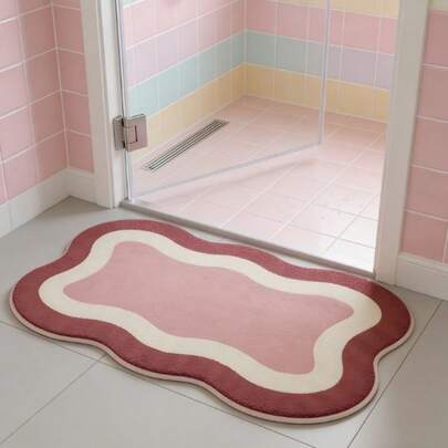 1pc Pink Ombre Wavy Edge Children's Decorative Carpet, Bathroom Decor Rug, Bedroom Decor, Small Rug, Carpet, Home Decor, Living Room Carpet, Living Room Small Rug, Bedroom Carpet, Living Room Home Decor, Outdoor Rug, Washable Carpet