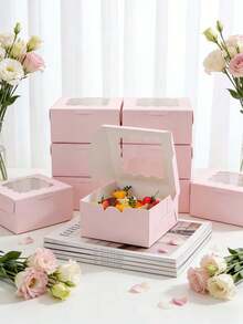 5pcs/10pcs 6x6x3in Sturdy Cake Box, White Cardboard & Kraft Paper, Wave Window For Cookie & Souvenir Gift Packaging - View 12