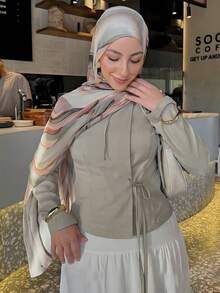 1pc Women's Bohemian Style Colorful Striped Print Hijab, Soft Scarf Shawl Street Fashion Accessory For Spring/Summer, Beach, Holiday - Green-pink - View 3