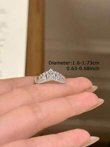 1pc Fashionable Luxury Elegant Cubic Zirconia Adjustable Open Ring, Suitable For Balls, Parties, And Daily Gatherings - Silver - View 3