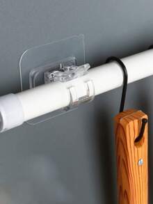 1/2/4pcs PC Material Transparent Curtain Rod Hooks, Curtain Rod Clips Brackets, No Drill Adhesive Hooks, Expandable Tension Rod Curtain Clips - Clear - View 7