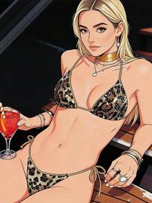 女士新款性感优雅棕色豹纹亮片露背两件式比基尼套装，适合春夏休闲海滩、泳池派对、生日、毕业典礼、舞会等场合，时尚泳装 - 彩色 - 查看 5