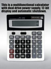 Calculadora de escritorio electrónica de 12 bits con gran pantalla de 1200V, diseño silencioso y doble alimentación, dedicada para oficina - 1 pieza - Ver 3