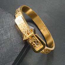 1件复古18K金蜂窝纹理3D皮带扣手链，西部牛仔风格，适合女性日常及派对佩戴 - 金色 - 查看 6