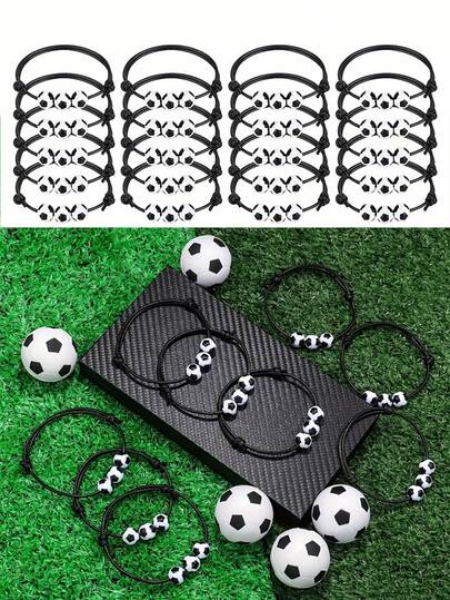 18/12/6pcs Football Themed Bracelets, Sports Party Favors, Adjustable Football Beaded Bracelets, Suitable For Men And Women, Birthday, Graduation, Party, Holiday Gifts, Football Team Gifts, Halloween, Christmas, Thanksgiving, Harvest Festival, Autumn Decor, Gifts