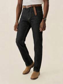 Men's Stretch Slim Straight Business Casual Jeans, Slant Pocket Design, Versatile For Daily Wear - Black - View 3