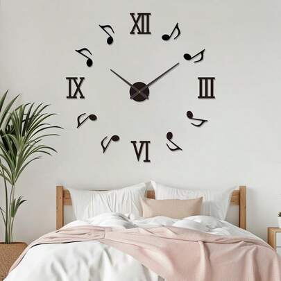 No Drill Creative Silent Acrylic Wall Clock, DIY Music Note Decor Clock For Living Room, Bedroom, Hallway