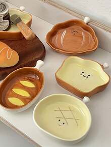 4pcs Sauce Dish Set, 4-Inch Cute Bread Shaped Salad/Ketchup/Dipping Sauce Plates, Suitable For Breakfast, Lunch, Dinner/Home Kitchen/Home Decor - Multicolor - View 2