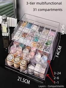 3/5 Tier Jewelry Storage Box, Transparent Dust-Proof Desktop Organizer For Necklaces, Earrings, Rings And Small Accessories - Multicolor - View 6