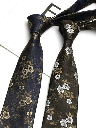 1pc Coffee Floral Hand-Painted Necktie, Suitable For Men And Women, Casual, Street, Daily, Party, Gift