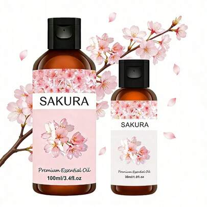 LZJV 100毫升/3.4盎司 + 30毫升/1.0盎司套装，高级樱花精油 | 100%纯天然保湿樱花油 | 适合所有肤质，面部及身体护理油 | 无香型，天然保湿 | 适用于香薰机、加湿器，馈赠佳品