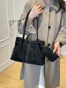 2026复古优雅多功能手提包，大容量休闲通勤轻便单肩腋下包，女士款 - 黑色 - 查看 4