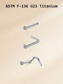 20G Titanium Alloy Nose Rings Nose Studs,G23 L Shape Nose Studs Nose Piercing Jewelry For Women Men, 0.8mm Nose Screw Piercing Silver,Nostril Piercing Jewelry 1.5mm 2mm 2.5mm 3mm CZ - Silver - View 6