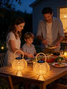 2PCS Boho Solar Lantern, Hanging Rattan Light, IP65 Waterproof, For Garden, Patio, Wedding Backdrop, Festival Lighting - 星星 - 查看 9