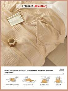 1pc Soft & Comfortable New Waffle Gauze Blanket, Skin-Friendly, Solid Color, Suitable For Bed, Sofa, Pillow - Perfect For Relaxation And Snuggling - Quietly Weaving Coffee - View 9