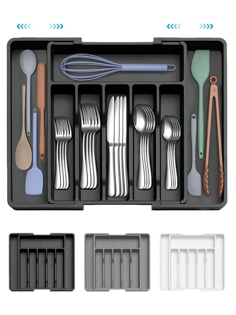 Organizador expandible para cajón de cubiertos, caja de almacenamiento y clasificación de cubiertos, bandeja para utensilios de cocina para cajón, divisor a prueba de polvo para cubiertos, caja de almacenamiento multifuncional para cuchillos, tenedores y cucharas