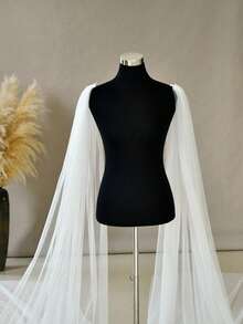 Bridal Wings Veil 2pcs Wedding Veil Removable Sleeve Bride Shoulders Wedding Cover Shawl Bride Accessories Women's Shrugs - Multicolor - View 5