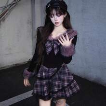 Women Suit Sets - Black and Purple Two-piece Set (only Clothes, No Accessories Included) - View 5