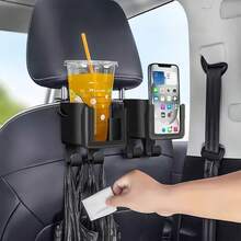 2 piezas Organizador multiusos para respaldo de asiento de coche, con portavasos, soporte para teléfono, ganchos, accesorios prácticos de almacenamiento interior para el automóvil - Gancho de almacenamiento para portavasos de asiento de 2 piezas - Ver 11
