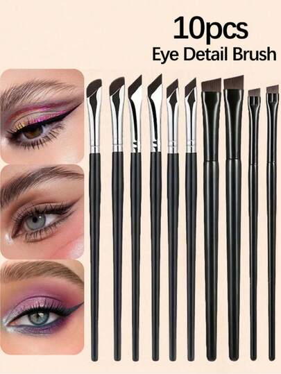 10pcs Precise Eye Makeup Brush Set, Including Angled Eyeliner Brush, Angled Eyeliner Brush, Ultra-Fine Eyeliner Brush And Eyebrow Brush. Suitable For Eyebrows, Eyeliner And Eyeshadow, Creating Charming Eye Makeup. Delicate Silk Bristles, Portable And Easy To Use, An Excellent Gift For Women And Girls. Eyebrow Brush, Eyeshadow Brush, Spiral Brush, Spiral Brush, Free Gift