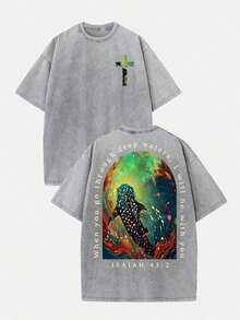 2026 Summer Clothes(230g T-Shirt) Loose Washed Cotton "When You Go Through Deep Waters" Turtle Graphic T-Shirt, Comfortable Christian Faith Tee With - 灰色 3 - 查看 9
