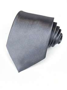 1条男士时尚西装面料纯灰色领带，百搭丝滑领带，适合商务和休闲场合穿着 - 灰色 - 查看 5