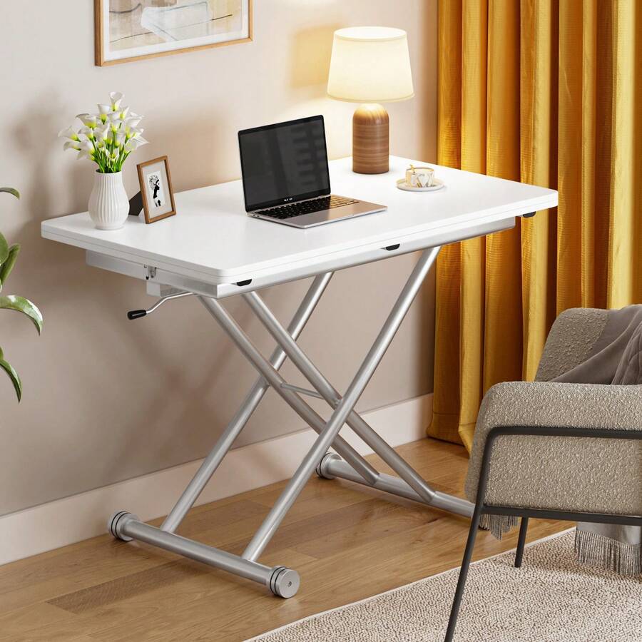 Extendable Lift Top Dining Table Coffee Table, 4 IN 1 Height Adjustable Multifunction Convertible Table For Living Room, Dining Room, White