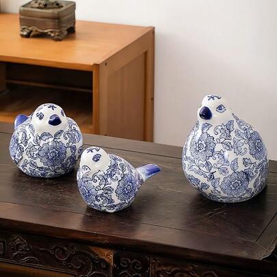 Vintage blau-weiße Vogel Keramikfigur, exquisite Schlafzimmer Dekoration, Wohnzimmer oder Büro Regal Ornament, Heimdekoration für Feiertage, Ramadan, Partys, Einschulung, Abschlussgeschenk