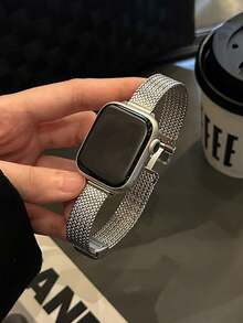 1pc Metal Magnetic Watch Band, Compatible With Apple Watch 38/40/41/42/44/45/46/49mm Bands For Ultra2/Ultra/SE2/SE/11/10/9/8/7/6/5/4/3/2/1 - Silver - View 6
