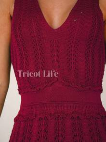 Women's Midi Dress, Knit, Summer, Crochet, Ruffles, Party, Beach, Elegant, Christmas, New Year's Eve, Premium - 焦紅色 - 查看 4