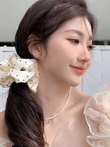 1pc French Satin Polka Dot Scrunchie - Retro Soft Elastic Hair Tie, Bun Holder Hair Rope Ponytail Holders Scrunchy Hair Ties Beauty Home Hair Accessories - Multicolor - View 3