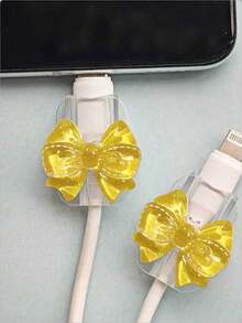 Transparent Bow-Knot Universal Lightning (5-14) Type-C Cable Protector - Durable, Resistant To Breakage, Fashionable Phone Accessory Design - Plastic Cable Protector With Cute Bow-Knot Decoration, Charging Cable Protector - Multicolor - View 11
