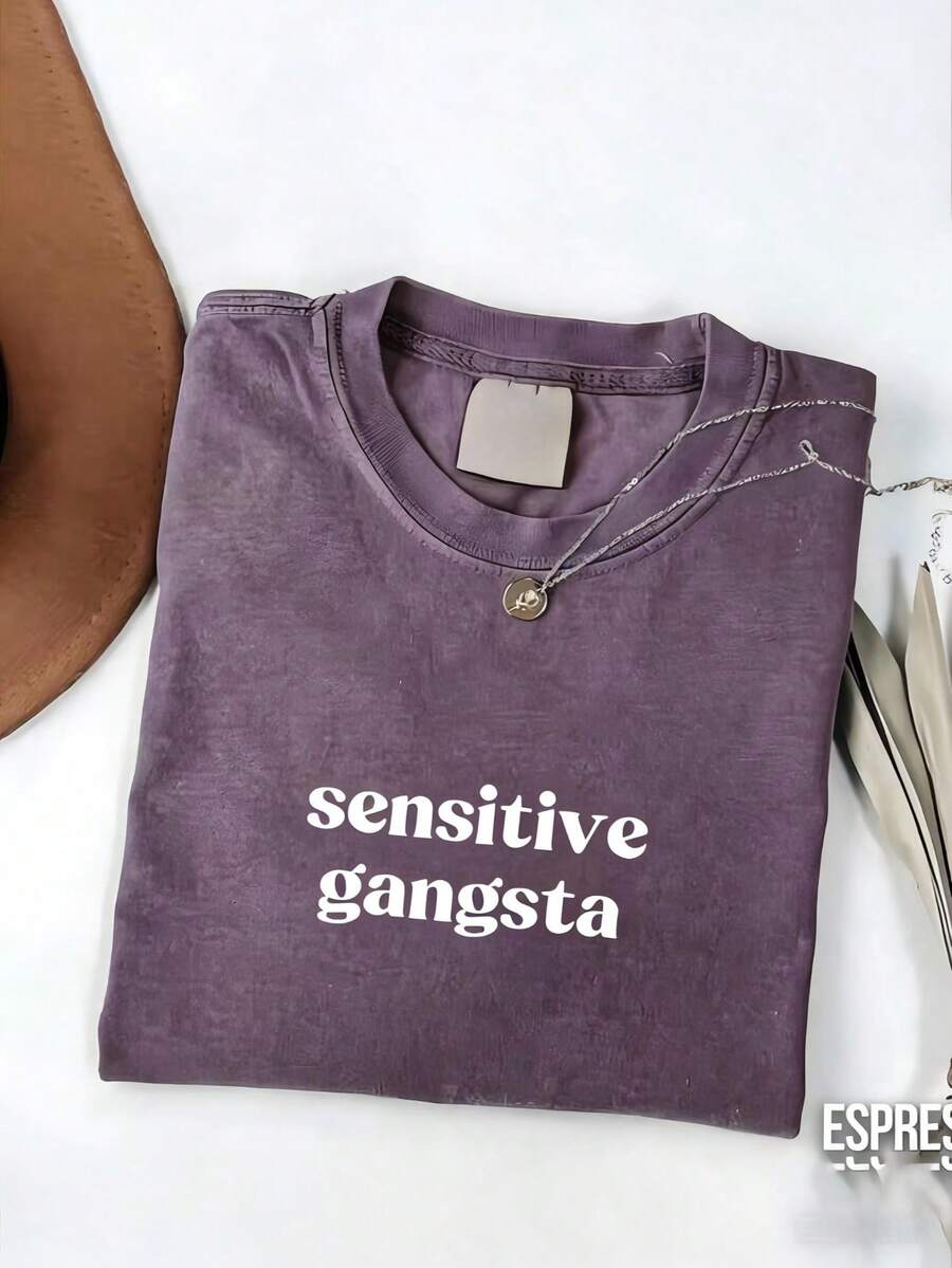 Sensitive Gangsta Quote T-Shirt Meme God Forbid L'm A Sensitive GangsterGraphic Tee,ImAMommyMamacita T-Shirt Gift For Hereasterback To Schoolvacation - 紫色 - 查看 1