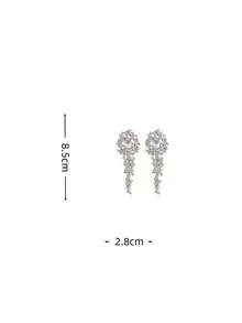 1 Pair Luxury Fully Rhinestone Long Tassel Earrings, Exaggerated Elegant Earrings For Birthday, Evening Party, Wedding - Silver - View 4