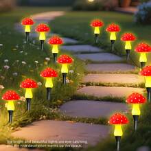 户外仿真蘑菇太阳能灯 8/12/20 LED灯 8种照明模式 花园草坪露台节日派对装饰 - 暖白光 - 查看 4