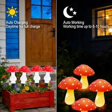户外仿真蘑菇太阳能灯 8/12/20 LED灯 8种照明模式 花园草坪露台节日派对装饰 - 暖白光 - 查看 9