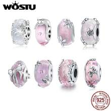 WOSTU 1件925纯银可爱粉色花朵蝴蝶猫咪穆拉诺玻璃珠吊坠，适合DIY手链制作，女孩珠宝礼物 - 銀色 - 查看 12
