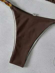 女士优雅比基尼套装，采用细肩带、系带前襟和露背设计，并饰有打结细节，打造时尚造型，是夏季海滩度假的理想之选。 - 咖啡棕 - 查看 8