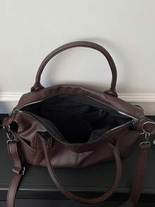 1件复古大容量手提包，复古PU单肩斜挎包，女士休闲托特包兼钱包 - 咖啡棕 - 查看 4