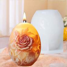 1个装硅胶蛋形蜡烛模具 玫瑰浮雕蛋形蜡烛模具 复活节彩蛋石膏树脂模具 玫瑰彩蛋复活节礼物 - A-白色 - 查看 7