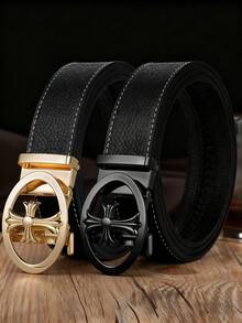 男士纹理PU皮革腰带，配以椭圆形自动扣，有金色、银色和黑色镀层可选。采用可调节设计，饰以白色缝线细节，尽显奢华商务休闲风格，是父亲节和周年纪念日的完美礼物。 - 彩色 - 查看 9
