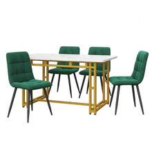 Gold Dining Table 120 X 70 Cm With 4 Matching Chairs, Modern Kitchen Table And Chair Set, Dark Green Velvet Chairs, Table With Gold Iron Legs - Green - View 3