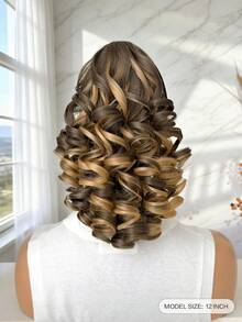 HEYPINK 12英寸深波浪热塑性纤维棕色爪形马尾假发，适合女性派对和日常使用 - 挑染棕色 - 查看 2