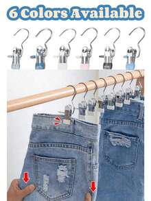 High Quality Stainless Steel Clothes Clips, Adjustable Metal Pants Hanger With Clips, Laundry Pegs With Hooks, Portable Hanging - Multicolor - View 7
