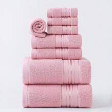 8-Piece Luxury 100% Cotton Bath Towel Set - Heavy-Duty Spa And Hotel Quality, Including Large Bath Towels, Hand Towels, And Face Towels - Soft, Absorbent, Vintage Striped Design - Durable - Available In Multiple Colors, Suitable For Bulk Collections For Home, Spa, Or Hotel Use - Ideal Holiday Gift - Bộ chăn ga gối 8 món bằng cotton nguyên chất dày dặn màu hồng - Xem 9