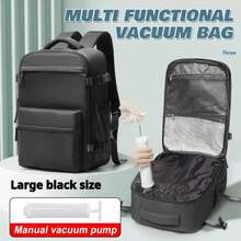 Sac à dos de compression sous vide - Nylon, rangement multi-poches, convient pour les voyages, la randonnée, le camping et les déplacements professionnels, design gain de place, pompe intégrée, organisateur de voyage essentiel, équipement de voyage compact, fermeture éclair, sac à dos de voyage, sac de voyage, sac de voyage, sac polochon, grand sac de voyage organisateur, accessoires de croisière, accessoires de vacances pour hommes et femmes - Noir - Voir 9