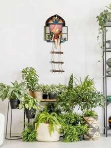 1 pezzo Supporto appendibile ad albero fatato con scala, decorazione da giardino - Scultura decorativa ad albero con fatina curiosa, statuetta in resina di angelo, decorazione da appendere a parete, davanzale o regalo per il giardino - Taglia unica per tutti - Visualizzare 2